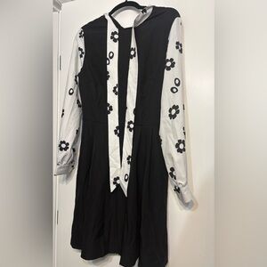 Black and White Floral Dress with Tie